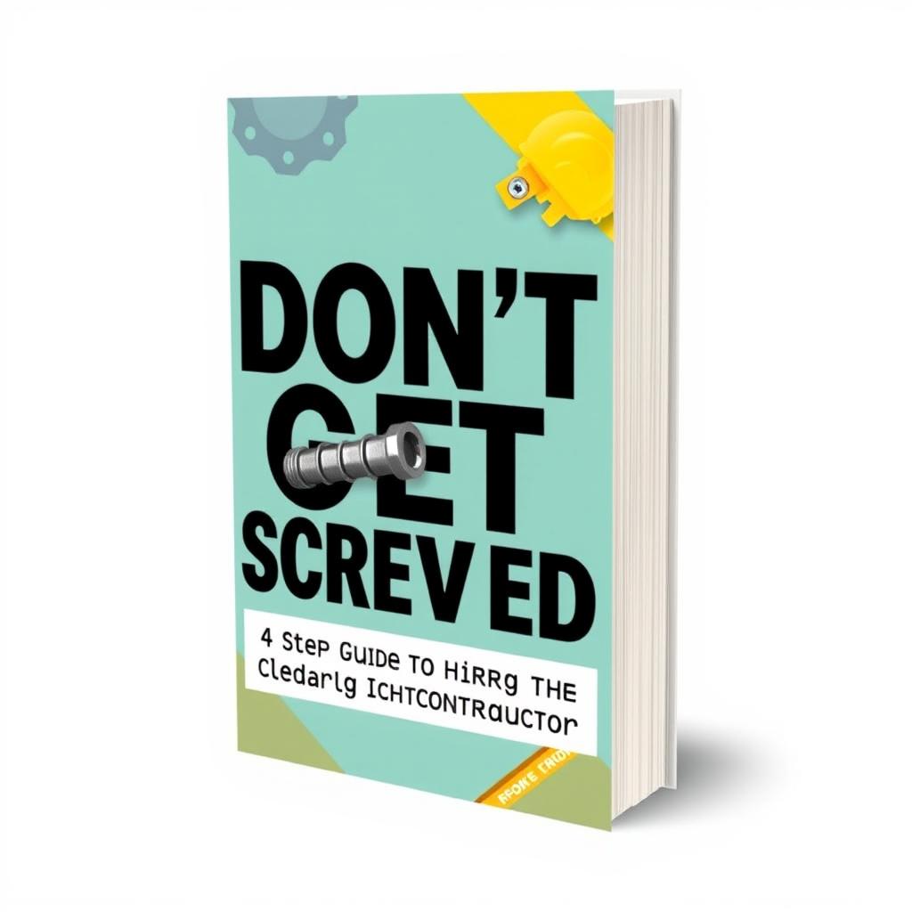 A bold eBook cover for the book titled "Don't Get Screwed: The 4 Step Guide to Hiring the Right Contractor