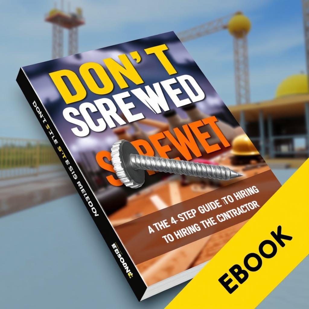 A bold eBook cover for the book titled "Don't Get Screwed: The 4 Step Guide to Hiring the Right Contractor