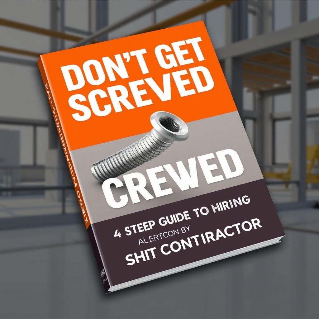 A bold eBook cover for "Don't Get Screwed: The 4 Step Guide to Hiring the Right Contractor