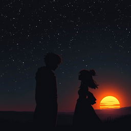 In the foreground, silhouettes of Tara and Rem stand face-to-face