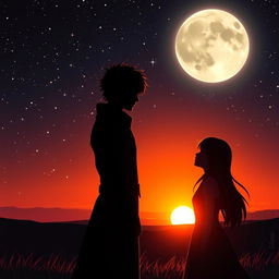 In the foreground, silhouettes of Tara and Rem stand face-to-face