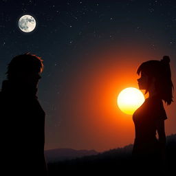 In the foreground, silhouettes of Tara and Rem stand face-to-face