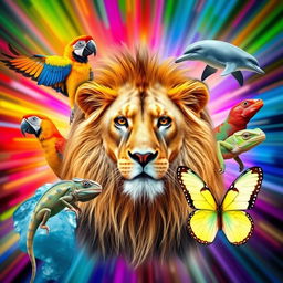 A vibrant and colorful YouTube thumbnail featuring a collage of diverse and curious animals without any text