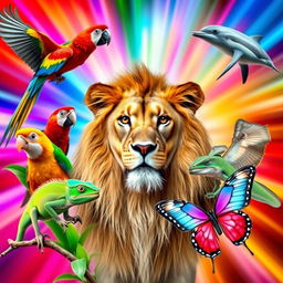 A vibrant and colorful YouTube thumbnail featuring a collage of diverse and curious animals without any text