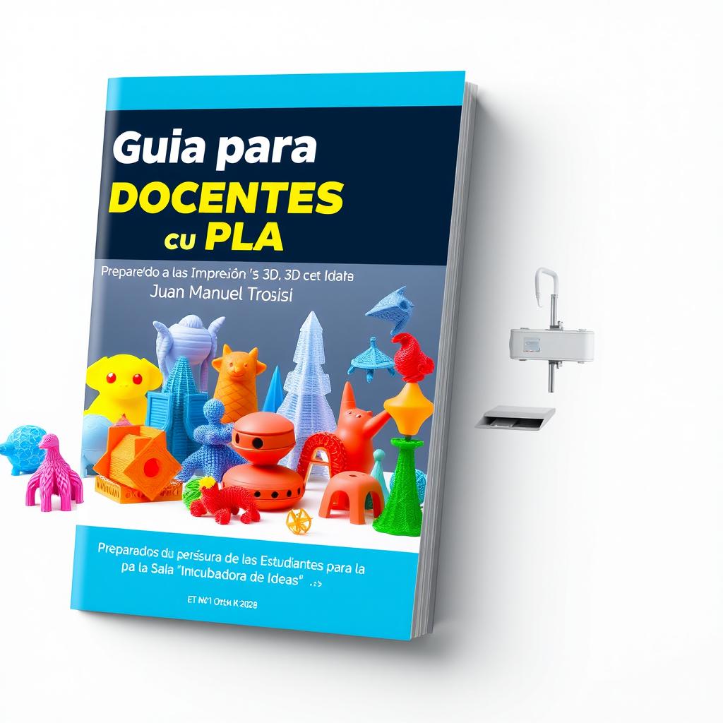 An engaging guide cover for teachers titled 'Guía para Docentes: Introducción a la Impresión 3D con PLA'