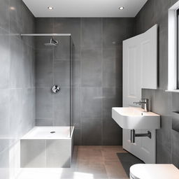 A small bathroom featuring a shower and a large sink