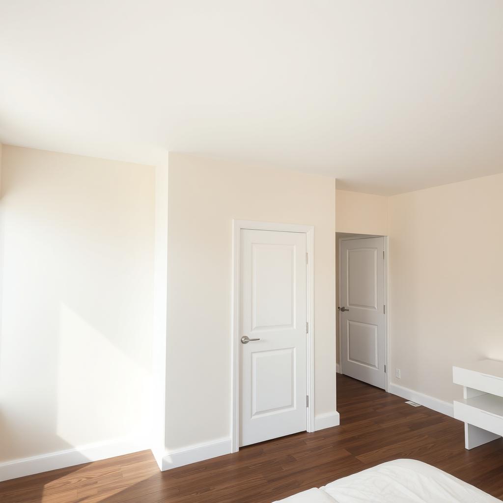 A bedroom featuring a white, matte, perfectly leveled ceiling