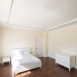 A bedroom featuring a white, matte, perfectly leveled ceiling