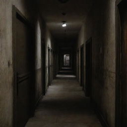 A long, dimly lit corridor of an old and haunting prison, representing the infamous 'death row', with heavy doors on each side, evoking a sense of desolation and fear.