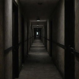 A long, dimly lit corridor of an old and haunting prison, representing the infamous 'death row', with heavy doors on each side, evoking a sense of desolation and fear.