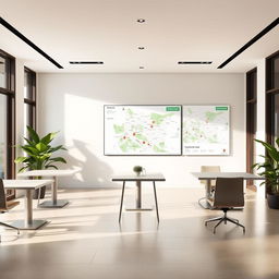 An elegantly simple real estate office setup intended for residential plot sales, focusing on the environment without people