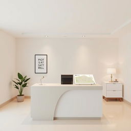 A simple and elegant real estate office environment specifically designed for plot sales, featuring a minimalistic background without people