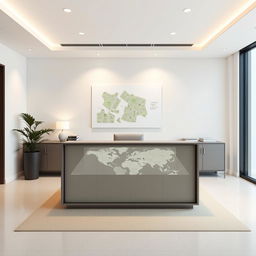 A simple and elegant real estate office environment specifically designed for plot sales, featuring a minimalistic background without people