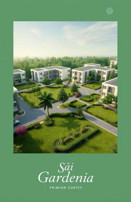 An elegant and creative real estate advertisement for Sai Gardenia, featuring a beautiful residential plot