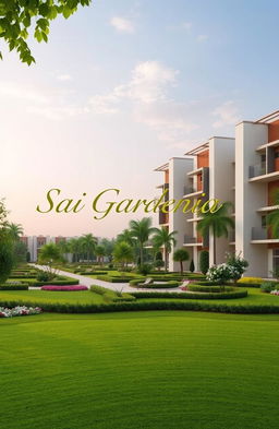 An elegant and creative real estate advertisement for Sai Gardenia, featuring a beautiful residential plot