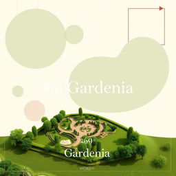 An elegant and creative real estate advertisement for Sai Gardenia, featuring a beautiful residential plot against a background of artistic geometric shapes