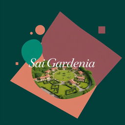 An elegant and creative real estate advertisement for Sai Gardenia, featuring a beautiful residential plot against a background of creative geometric shapes and unique colors