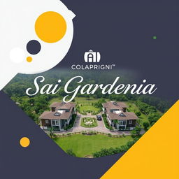 An elegant and creative real estate advertisement for Sai Gardenia, featuring a beautiful residential plot against a background of creative geometric shapes and unique colors