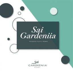 A striking real estate advertisement for Sai Gardenia featuring a residential plot sales promo against a simple background with creative geometric shapes and a unique dual color palette