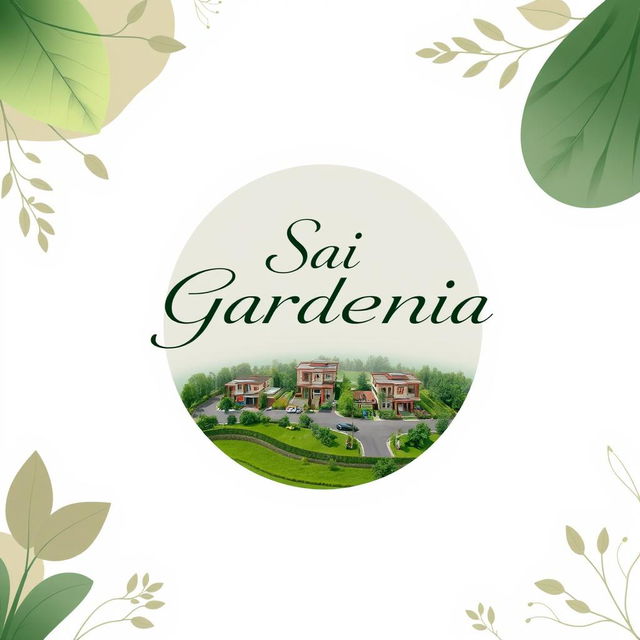 An elegant and creative real estate advertisement for Sai Gardenia, featuring a beautiful residential plot against a simple background with natural shapes and a unique dual color scheme