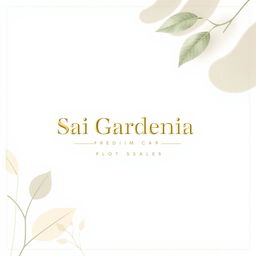 A refined real estate advertisement for Sai Gardenia residential plot sales, featuring a simple background with organic, natural shapes that evoke a sense of serenity and beauty