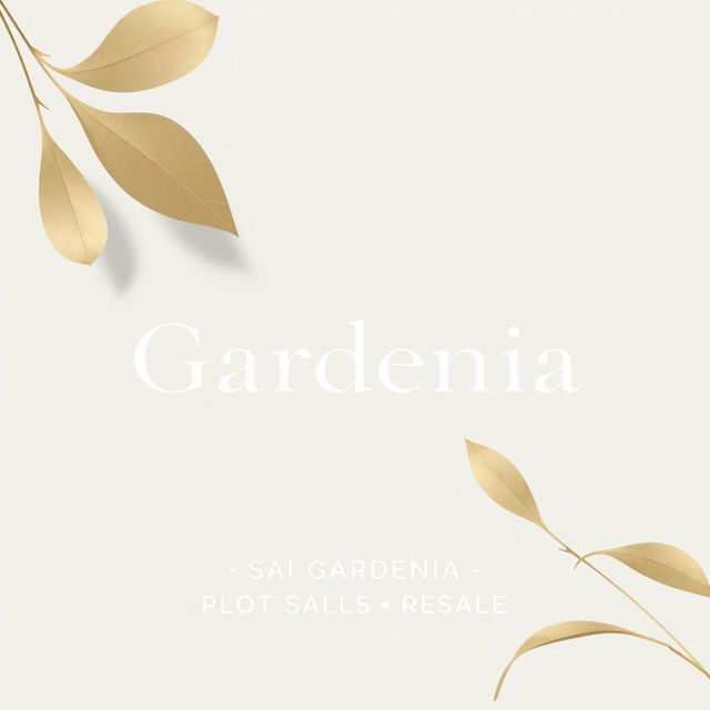 A refined real estate advertisement for Sai Gardenia residential plot sales, featuring a simple background with organic, natural shapes that evoke a sense of serenity and beauty