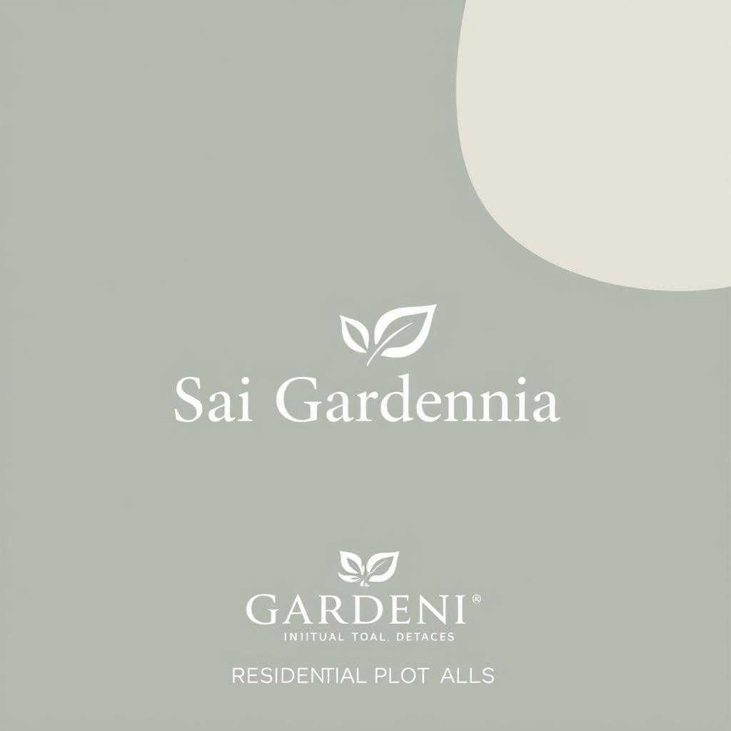 A sophisticated real estate advertisement for Sai Gardenia residential plot sales, featuring a simple background with a natural shape, excluding leaf motifs