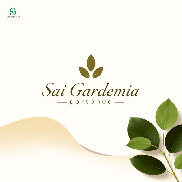 A sophisticated real estate advertisement for Sai Gardenia residential plot sales, featuring a simple background with a natural shape, excluding leaf motifs