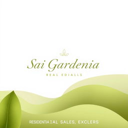 A sophisticated real estate advertisement for Sai Gardenia residential plot sales, featuring a simple background with a natural shape, excluding leaf motifs