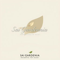 A sophisticated real estate advertisement for Sai Gardenia residential plot sales, featuring a simple background with a natural shape, excluding leaf motifs