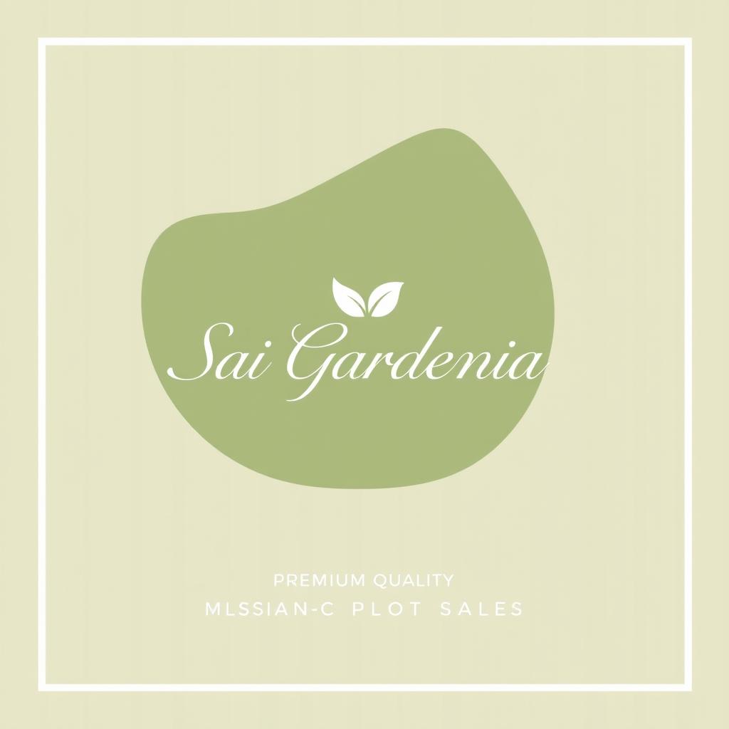 An elegant real estate advertisement for Sai Gardenia residential plot sales, featuring a simple background with a natural shape, avoiding any leaf designs