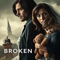 A dramatic and emotional movie poster for "Broken Promises," depicting a sensitive portrayal of domestic violence