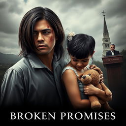 A dramatic and emotional movie poster for "Broken Promises," depicting a sensitive portrayal of domestic violence