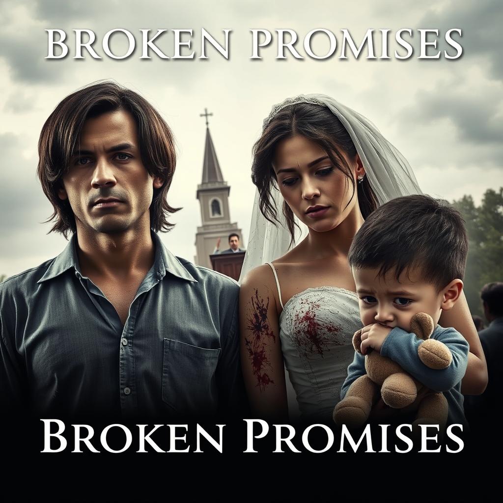 A dramatic and emotional movie poster for "Broken Promises," depicting a sensitive portrayal of domestic violence