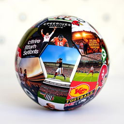 A rotating football adorned with dynamic images