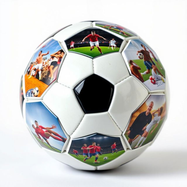 A rotating soccer ball featuring personalized images from the user's computer, each panel displaying a different memorable photograph