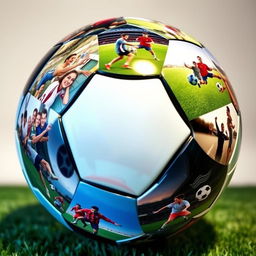 A rotating soccer ball featuring personalized images from the user's computer, each panel displaying a different memorable photograph