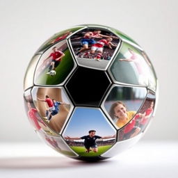 A rotating soccer ball featuring personalized images from the user's computer, each panel displaying a different memorable photograph