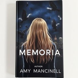 A dark book cover featuring a girl with long blonde hair, seen from the back