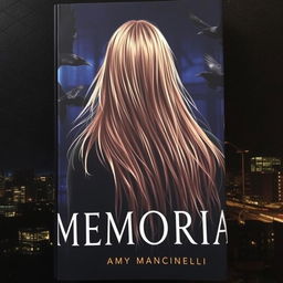 A dark book cover featuring a girl with long blonde hair, seen from the back