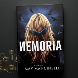 A dark book cover featuring a girl with long blonde hair, seen from the back