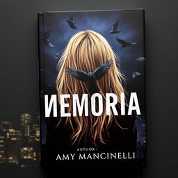 A dark book cover featuring a girl with long blonde hair, seen from the back