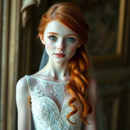 A beautiful girl with a slender body and long ginger hair