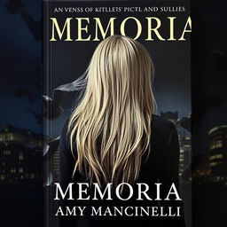 A dark book cover featuring a girl with long blonde hair, seen from the back