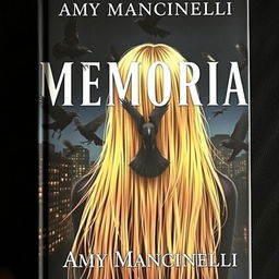 A dark book cover featuring a girl with long blonde hair, seen from the back