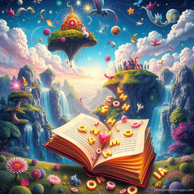 A vibrant and imaginative book cover for an adult crossword puzzle book featuring a whimsical and fantastical scene