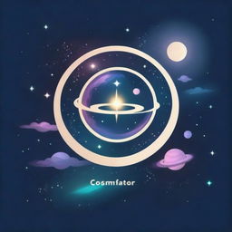 A banner design with a gorgeous, centered inscription 'COSMOFACTOR' incorporating a cosmic, mysterious, and mystical theme, crafted with realistic visual elements.