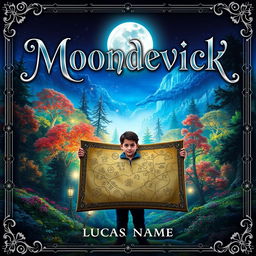 A striking book cover for “Moondevick”, featuring the title in elegant and magical typography