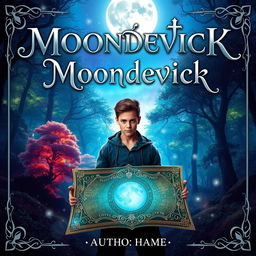 A striking book cover for “Moondevick”, featuring the title in elegant and magical typography