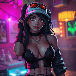 A character similar to Ruby from Fortnite depicted in a sensual yet tasteful artistic rendition